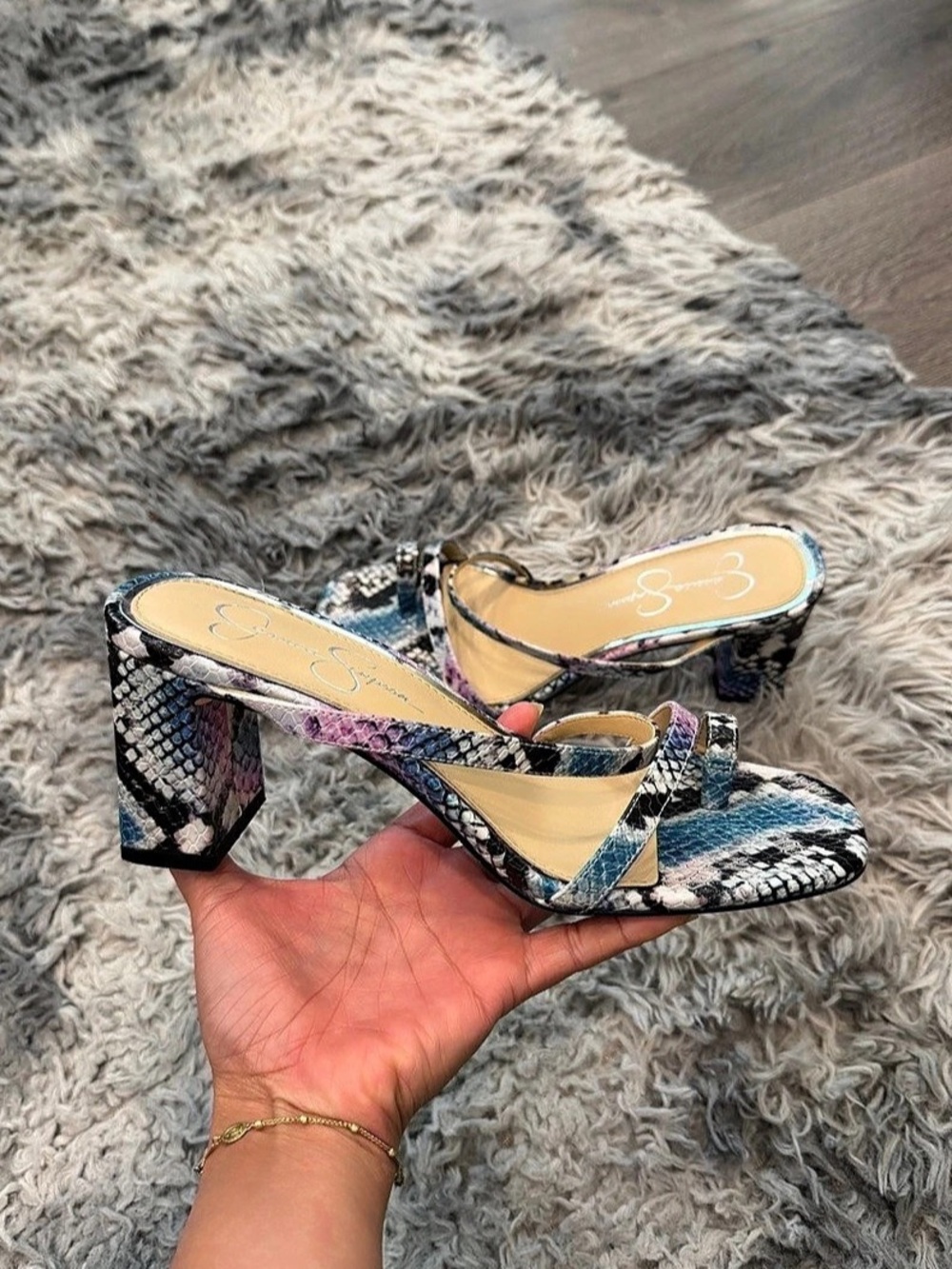 Jessica Simpson Willmena Animal Print Heels Blue & Black US 7.5